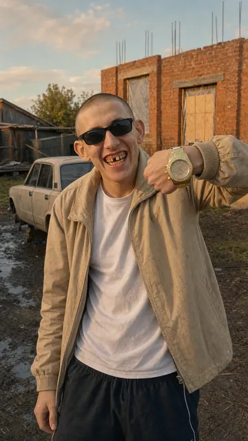 Arnie in sunglasses showing off his fake gold watch