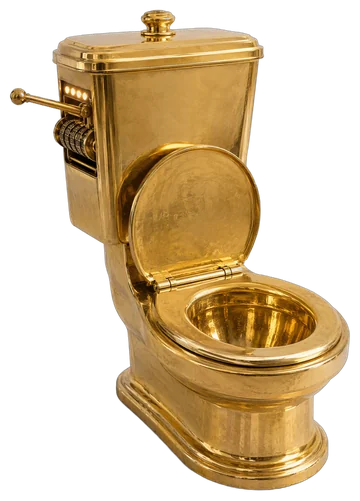 The golden throne: a toilet made of real gold with a brass year counter and a lever on the side